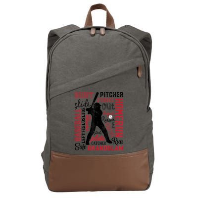 Baseball Typography Word Art Boys Vintage Player Batter Cotton Canvas Backpack