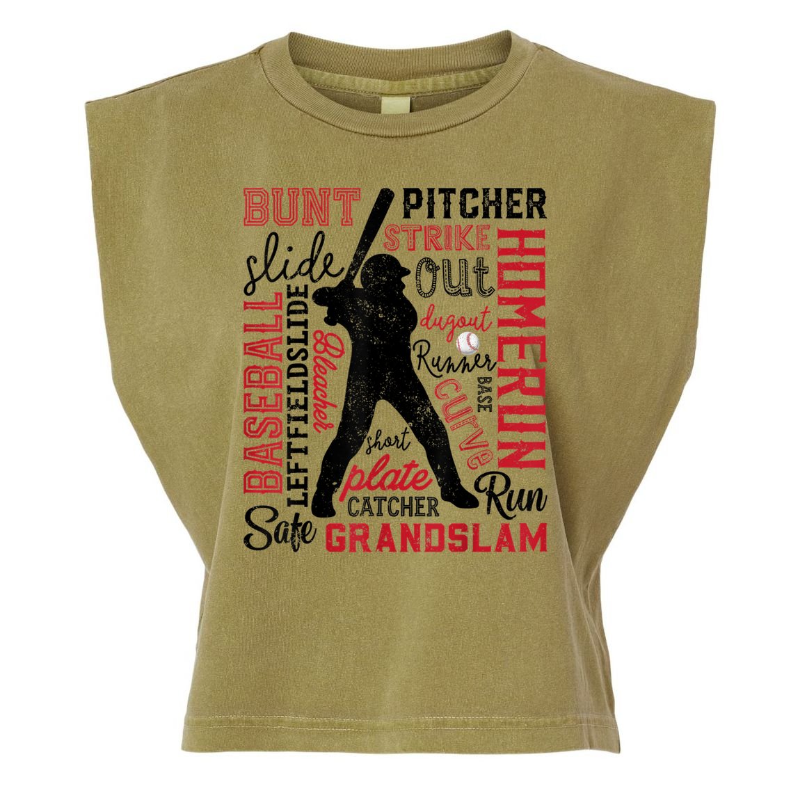 Baseball Typography Word Art Boys Vintage Player Batter Garment-Dyed Women's Muscle Tee