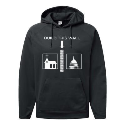 Build This Wall Ironic Separate Church And State Funny Performance Fleece Hoodie