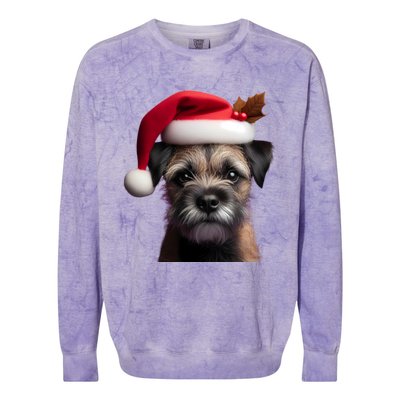 Border Terrier With Santa Hat Christmas Dog Owner Lover Mom Gift Colorblast Crewneck Sweatshirt