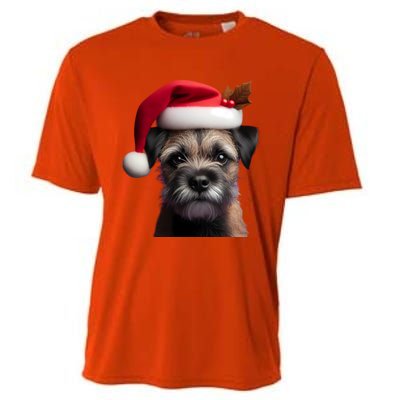 Border Terrier With Santa Hat Christmas Dog Owner Lover Mom Gift Cooling Performance Crew T-Shirt