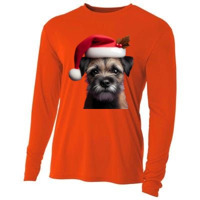 Border Terrier With Santa Hat Christmas Dog Owner Lover Mom Gift Cooling Performance Long Sleeve Crew