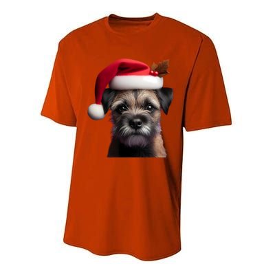 Border Terrier With Santa Hat Christmas Dog Owner Lover Mom Gift Performance Sprint T-Shirt