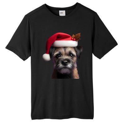 Border Terrier With Santa Hat Christmas Dog Owner Lover Mom Gift Tall Fusion ChromaSoft Performance T-Shirt