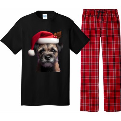 Border Terrier With Santa Hat Christmas Dog Owner Lover Mom Gift Pajama Set