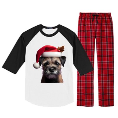 Border Terrier With Santa Hat Christmas Dog Owner Lover Mom Gift Raglan Sleeve Pajama Set