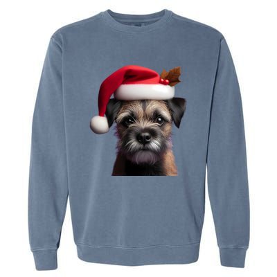 Border Terrier With Santa Hat Christmas Dog Owner Lover Mom Gift Garment-Dyed Sweatshirt