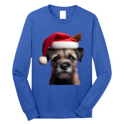 Border Terrier With Santa Hat Christmas Dog Owner Lover Mom Gift Long Sleeve Shirt