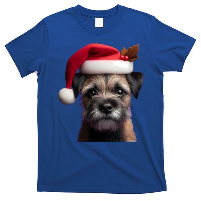 Border Terrier With Santa Hat Christmas Dog Owner Lover Mom Gift T-Shirt