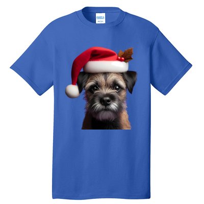 Border Terrier With Santa Hat Christmas Dog Owner Lover Mom Gift Tall T-Shirt