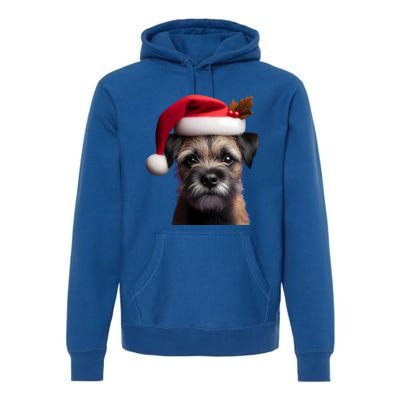 Border Terrier With Santa Hat Christmas Dog Owner Lover Mom Gift Premium Hoodie