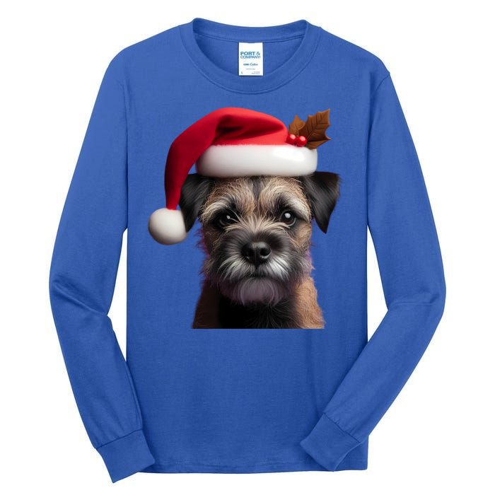 Border Terrier With Santa Hat Christmas Dog Owner Lover Mom Gift Tall Long Sleeve T-Shirt