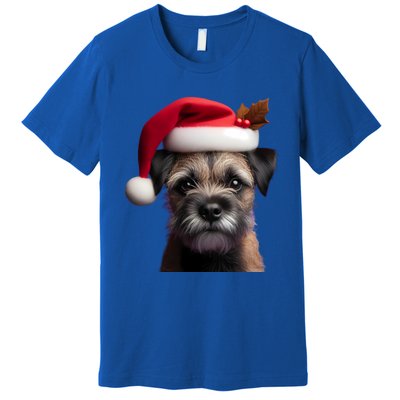 Border Terrier With Santa Hat Christmas Dog Owner Lover Mom Gift Premium T-Shirt