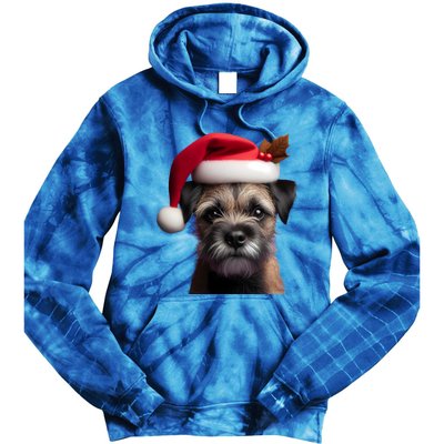 Border Terrier With Santa Hat Christmas Dog Owner Lover Mom Gift Tie Dye Hoodie