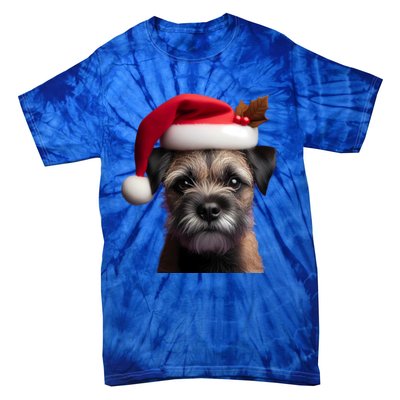 Border Terrier With Santa Hat Christmas Dog Owner Lover Mom Gift Tie-Dye T-Shirt