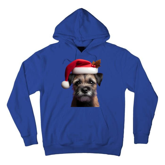 Border Terrier With Santa Hat Christmas Dog Owner Lover Mom Gift Tall Hoodie