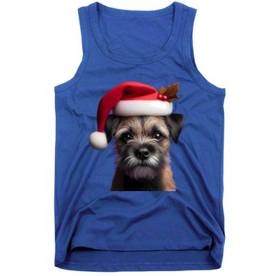 Border Terrier With Santa Hat Christmas Dog Owner Lover Mom Gift Tank Top