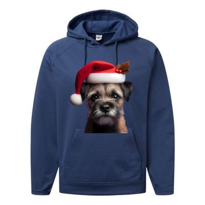 Border Terrier With Santa Hat Christmas Dog Owner Lover Mom Gift Performance Fleece Hoodie