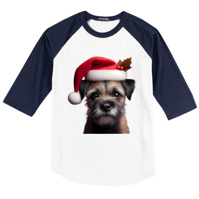 Border Terrier With Santa Hat Christmas Dog Owner Lover Mom Gift Baseball Sleeve Shirt