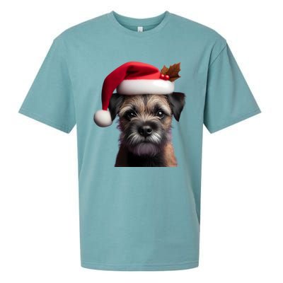 Border Terrier With Santa Hat Christmas Dog Owner Lover Mom Gift Sueded Cloud Jersey T-Shirt