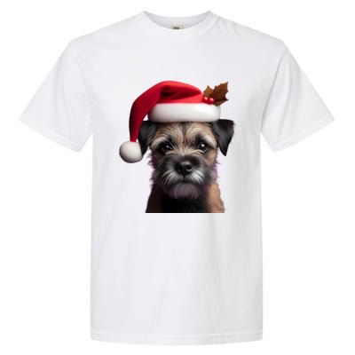 Border Terrier With Santa Hat Christmas Dog Owner Lover Mom Gift Garment-Dyed Heavyweight T-Shirt