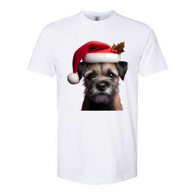 Border Terrier With Santa Hat Christmas Dog Owner Lover Mom Gift Softstyle CVC T-Shirt