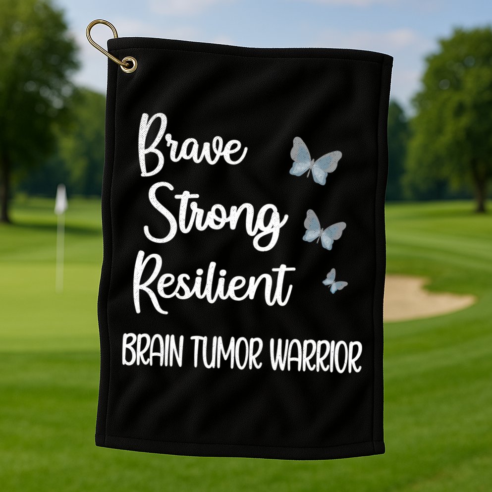 Brain Tumor Warrior Brain Cancer Awareness Gray Ribbon Gift Golf Towel