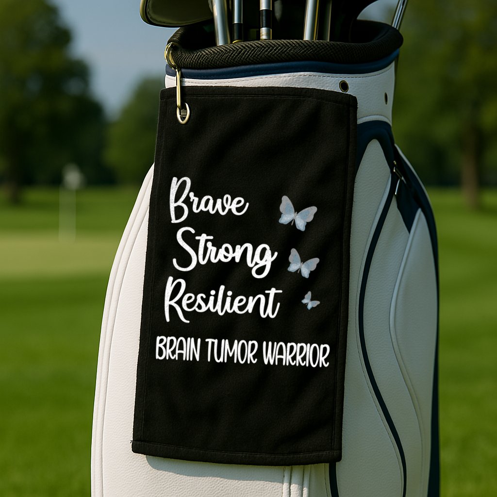 Brain Tumor Warrior Brain Cancer Awareness Gray Ribbon Gift Golf Towel