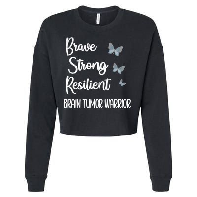 Brain Tumor Warrior Brain Cancer Awareness Gray Ribbon Gift Cropped Pullover Crew