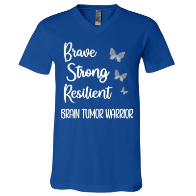 Brain Tumor Warrior Brain Cancer Awareness Gray Ribbon Gift V-Neck T-Shirt