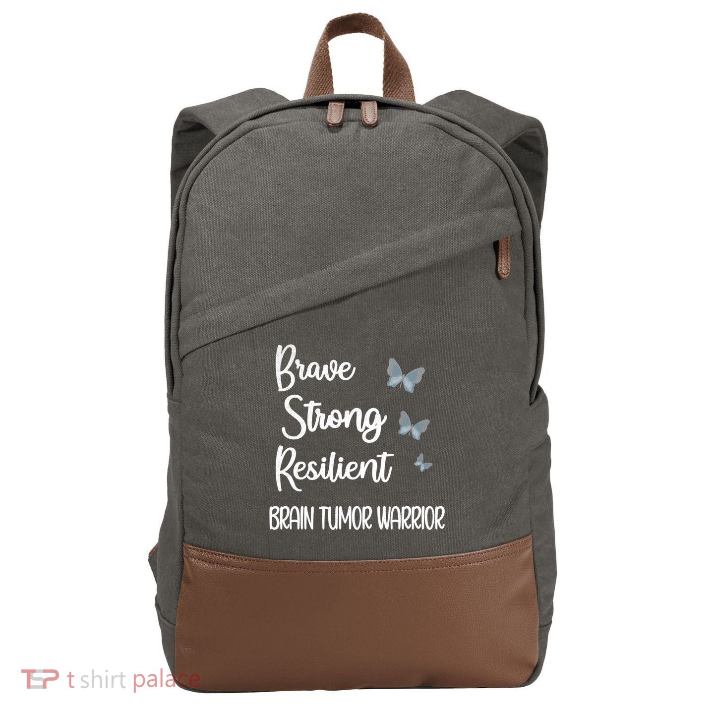 Brain Tumor Warrior Brain Cancer Awareness Gray Ribbon Gift Cotton Canvas Backpack