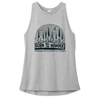 Born To Wander AmericaS National Parks Nature Ladies PosiCharge Tri-Blend Wicking Tank