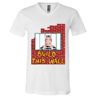 Build This Wall Lock Him Up Anti Trump Impeachment 45 V-Neck T-Shirt