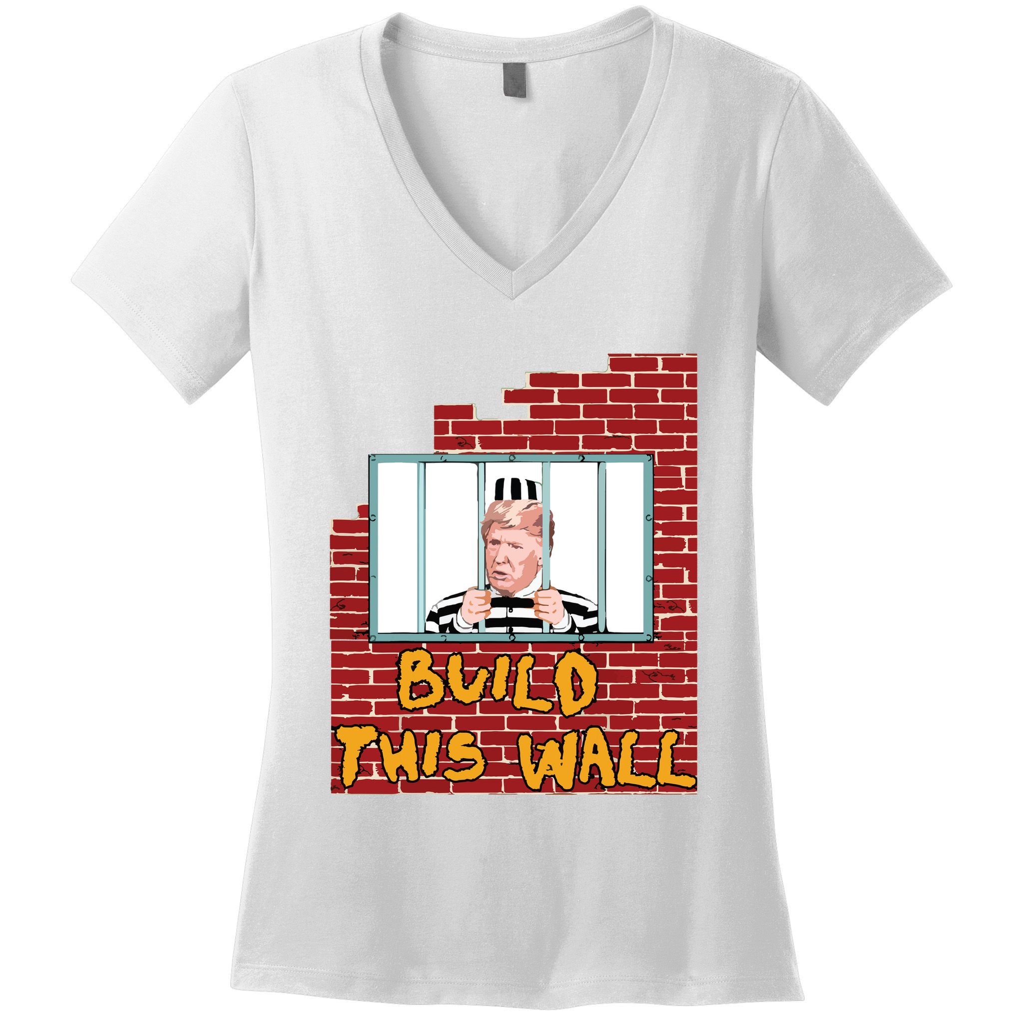 Build This Wall Lock Him Up Anti Trump Impeachment 45 Women's V-Neck T-Shirt