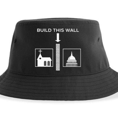 Build This Wall Ironic Separate Church And State Funny Sustainable Bucket Hat