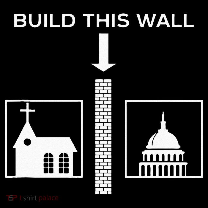 Build This Wall Ironic Separate Church And State Funny 7-Panel Snapback Hat
