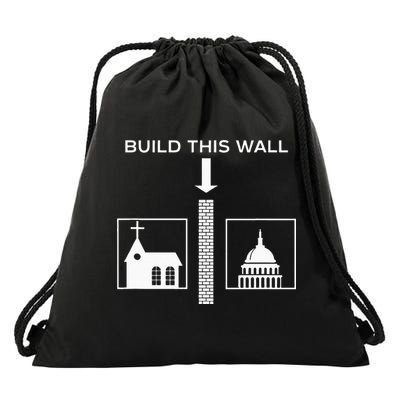 Build This Wall Ironic Separate Church And State Funny Drawstring Bag