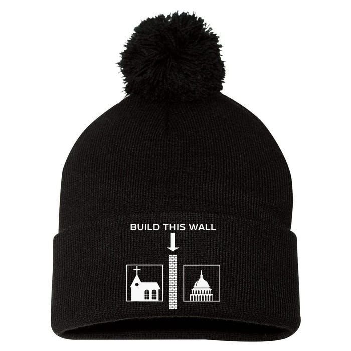 Build This Wall Ironic Separate Church And State Funny Pom Pom 12in Knit Beanie