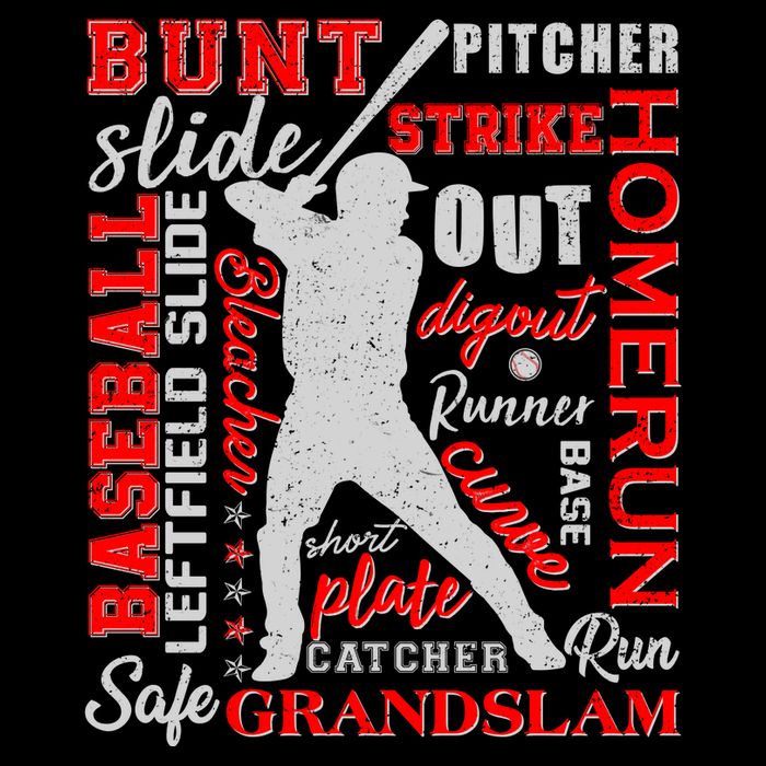 Baseball Typography Word Art Drawstring Bag