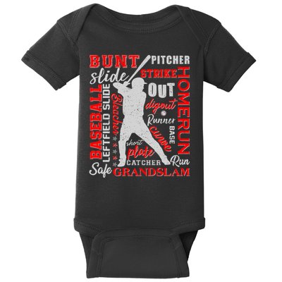 Baseball Typography Word Art Baby Bodysuit