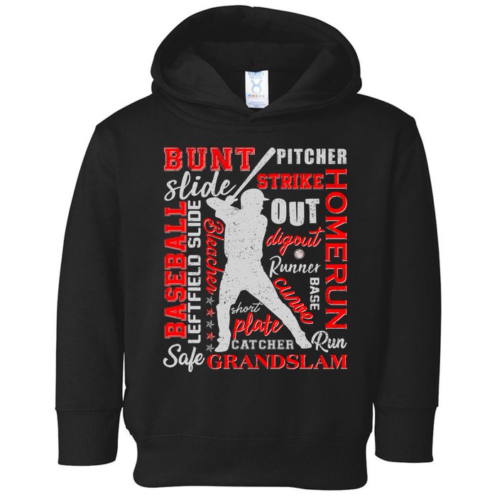 Baseball Typography Word Art Toddler Hoodie