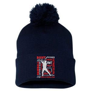 Baseball Typography Word Art Pom Pom 12in Knit Beanie