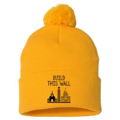 Build This Wall Ironic Separate Church And State Pom Pom 12in Knit Beanie