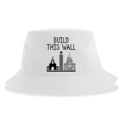 Build This Wall Ironic Separate Church And State Sustainable Bucket Hat