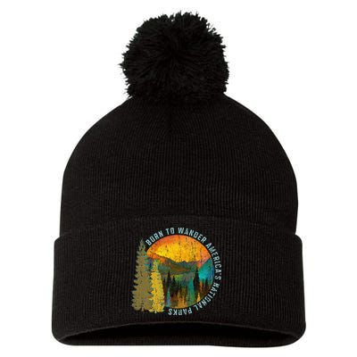Born To Wander Americas National Parks Vintage Pom Pom 12in Knit Beanie