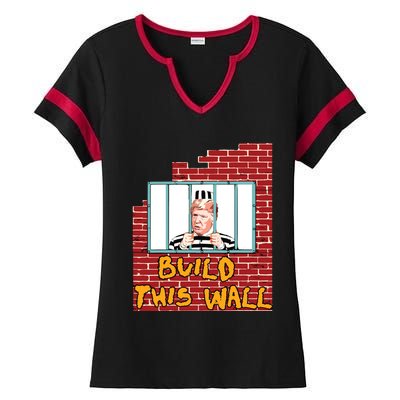 Build This Wall Lock Him Up Anti Trump Impeachment Ladies Halftime Notch Neck Tee