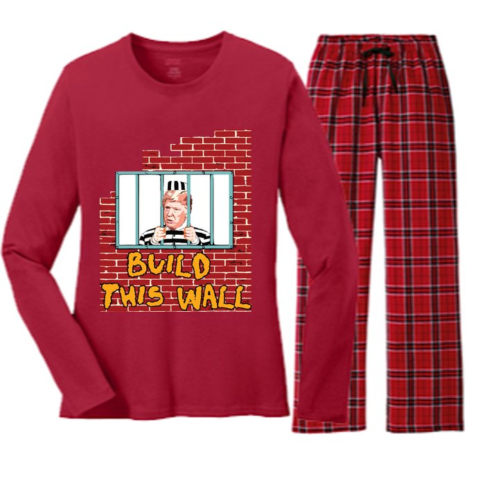 Build This Wall Lock Him Up Anti Trump Impeachment Women's Long Sleeve Flannel Pajama Set 