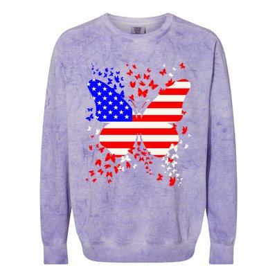 Butterfly Usa 4th July American Flag Patriotic Gift Colorblast Crewneck Sweatshirt