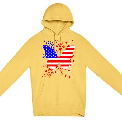 Butterfly Usa 4th July American Flag Patriotic Gift Premium Pullover Hoodie