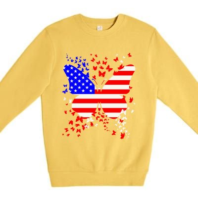 Butterfly Usa 4th July American Flag Patriotic Gift Premium Crewneck Sweatshirt